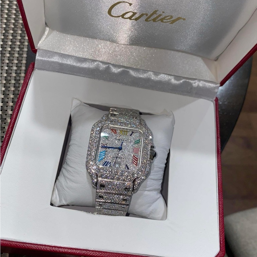 Cartier Silver Watch with Multicolor Dial
